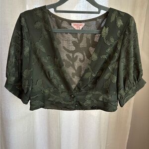 Showpo Green Puff Sleeve Crop Blouse